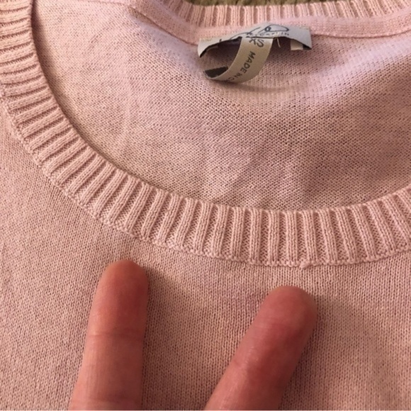 LOGO LORI GOLDSTEIN Cotton Cashmere Sweater with Striped Trim Pink Purple XS - Picture 11 of 12